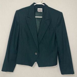 Vintage green crop one button blazer